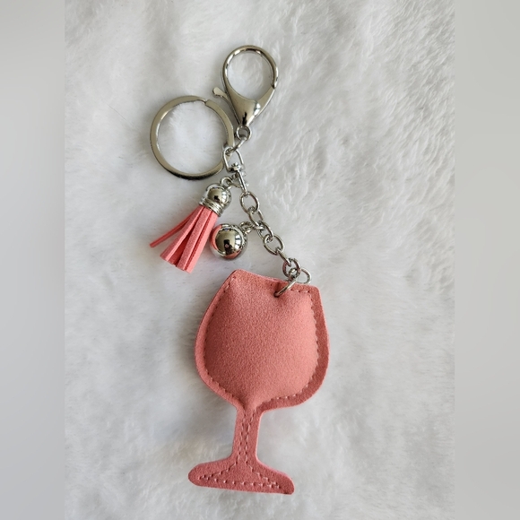 Pink Rhinestone Wine Glass Keychain Bag Charm - Picture 3 of 3